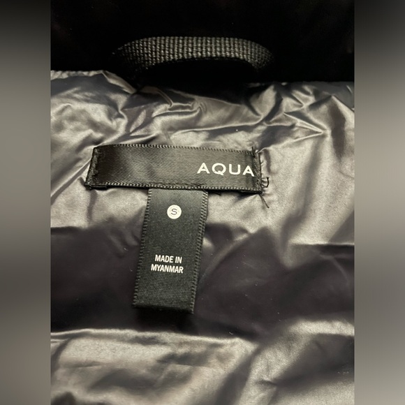 AQUA Jet Black Hooded Down Jacket With Fur Trim Size Small - Picture 13 of 15